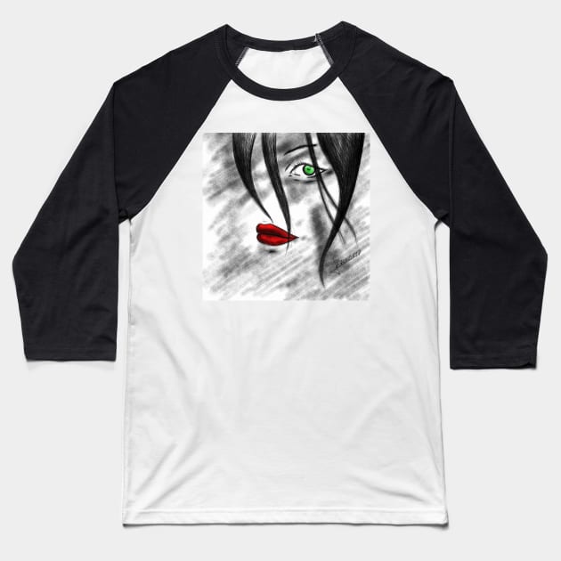 the woman and the noir night dream ecopop Baseball T-Shirt by jorge_lebeau